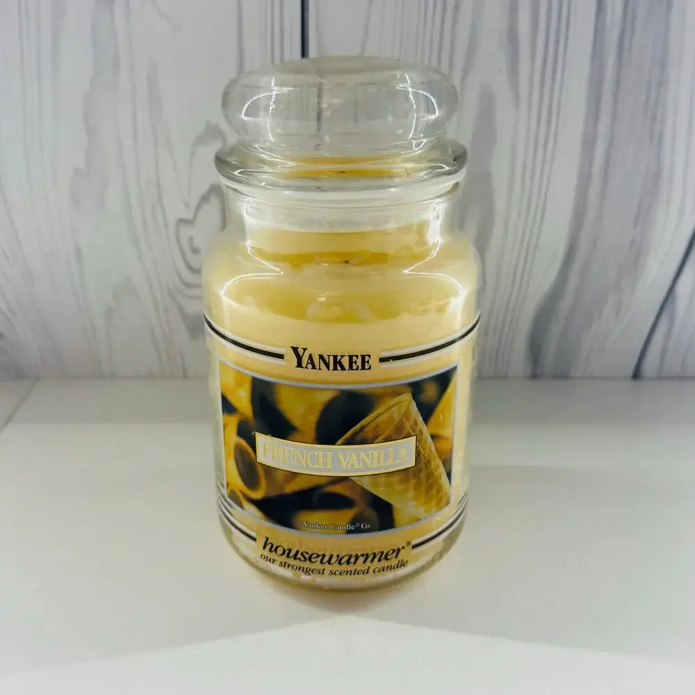 HTF Original Yankee Candle Retired Black Band French Vanilla Large Jar